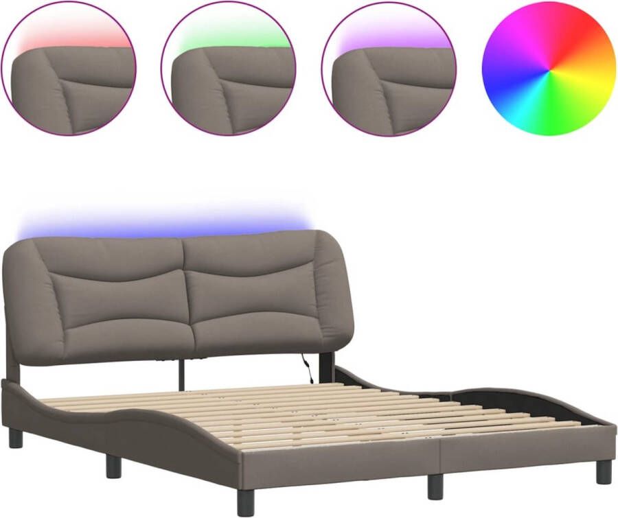 VidaXL Bedframe met LED zonder matras Hvar 160x200 cm stof taupe - Foto 2