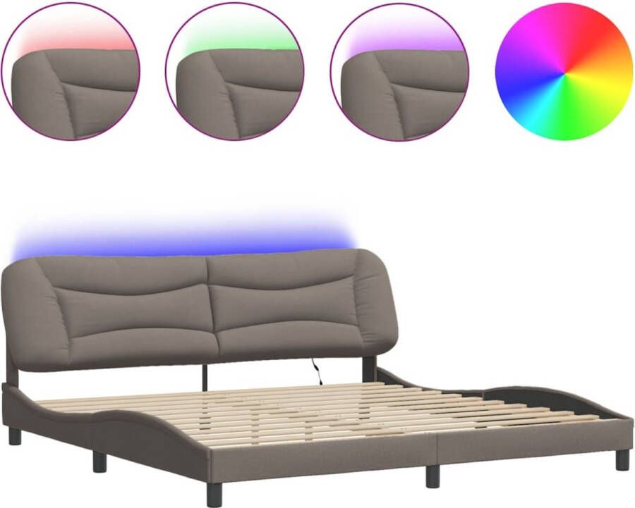 VidaXL Bedframe met LED zonder matras Hvar 200x200 cm stof taupe - Foto 2