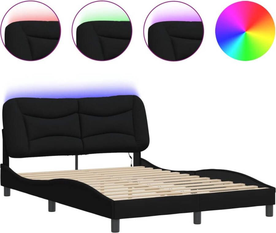 VidaXL Bedframe met LED zonder matras Hvar 120x200 cm stof zwart - Foto 2