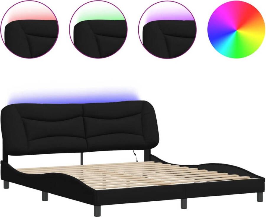 Vida XL Bedframe met LED-verlichting stof zwart 180x200 cm SKU: V3214165 - Foto 2