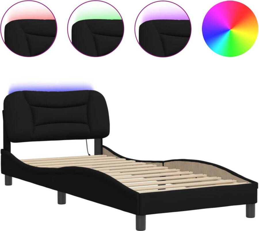 VidaXL Bedframe met LED zonder matras Hvar 80x200 cm stof zwart - Foto 3
