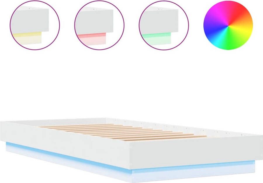VidaXL -Bedframe-met-LED-verlichting-wit-90x200-cm - Foto 2