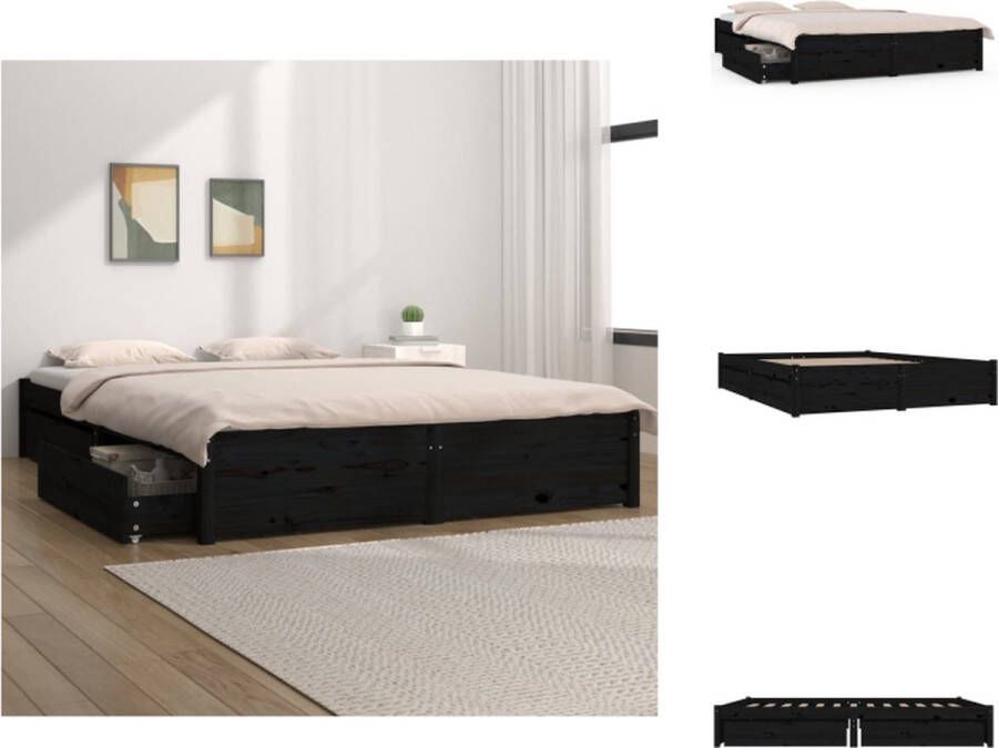 vidaXL Bedframe met Opbergfunctie 205.5 x 125.5 x 31 cm Zwart Massief Grenenhout Bed