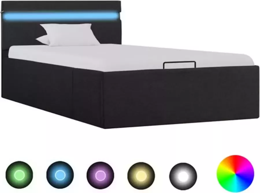 VidaXL -Bedframe-met-opbergruimte-en-LED-stof-donkergrijs-100x200-cm - Foto 2