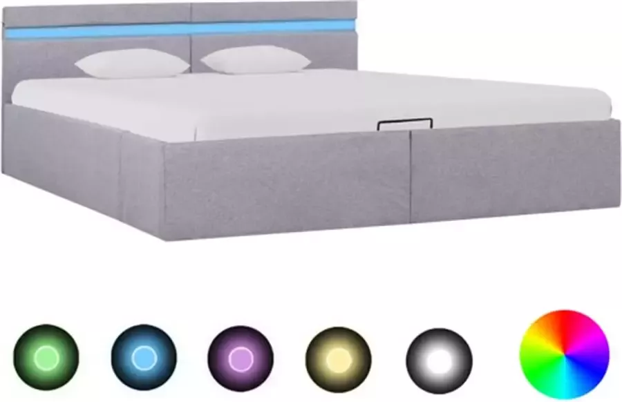 VidaXL -Bedframe-met-opbergruimte-en-LED-stof-lichtgrijs-160x200-cm