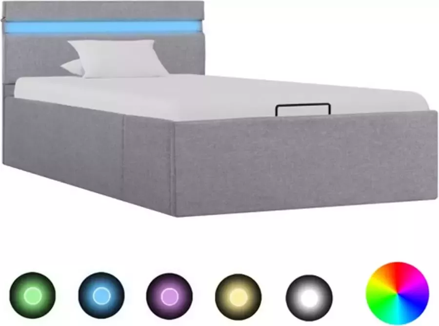 VidaXL -Bedframe-met-opslag-en-LED-stof-lichtgrijs-100x200-cm