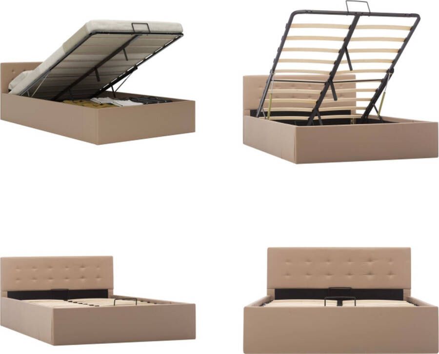 VidaXL Bedframe met opslag hydraulisch kunstleer cappuccino 120x200 cm Bedframe Bedframes Bed Bedden