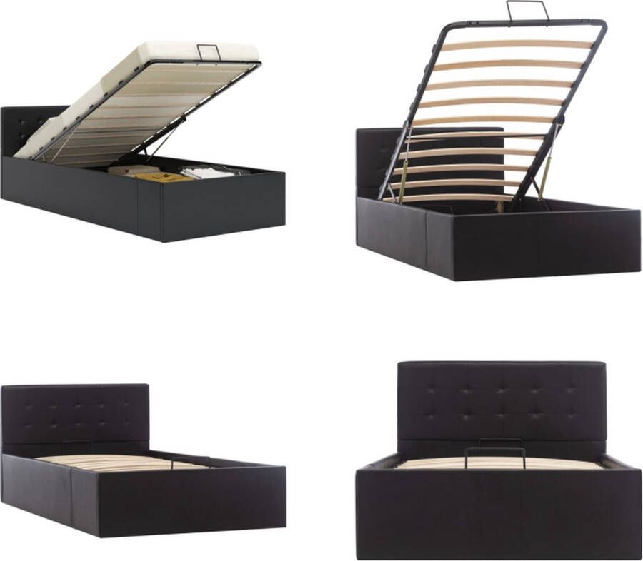 VidaXL Bedframe met opslag hydraulisch kunstleer zwart 100x200 cm Bedframe Bedframes Bed Bedden