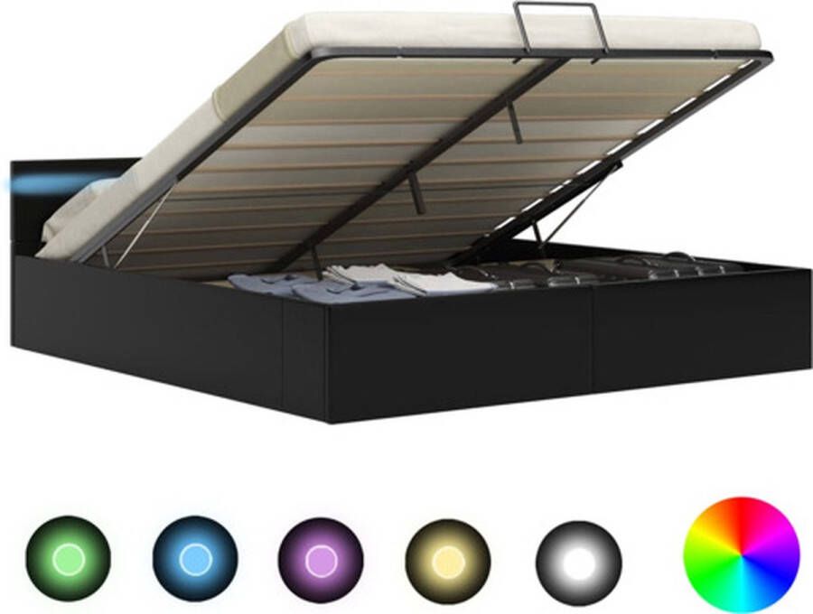 VidaXL -Bedframe-met-opslag-hydraulisch-LED-kunstleer-zwart-180x200-cm