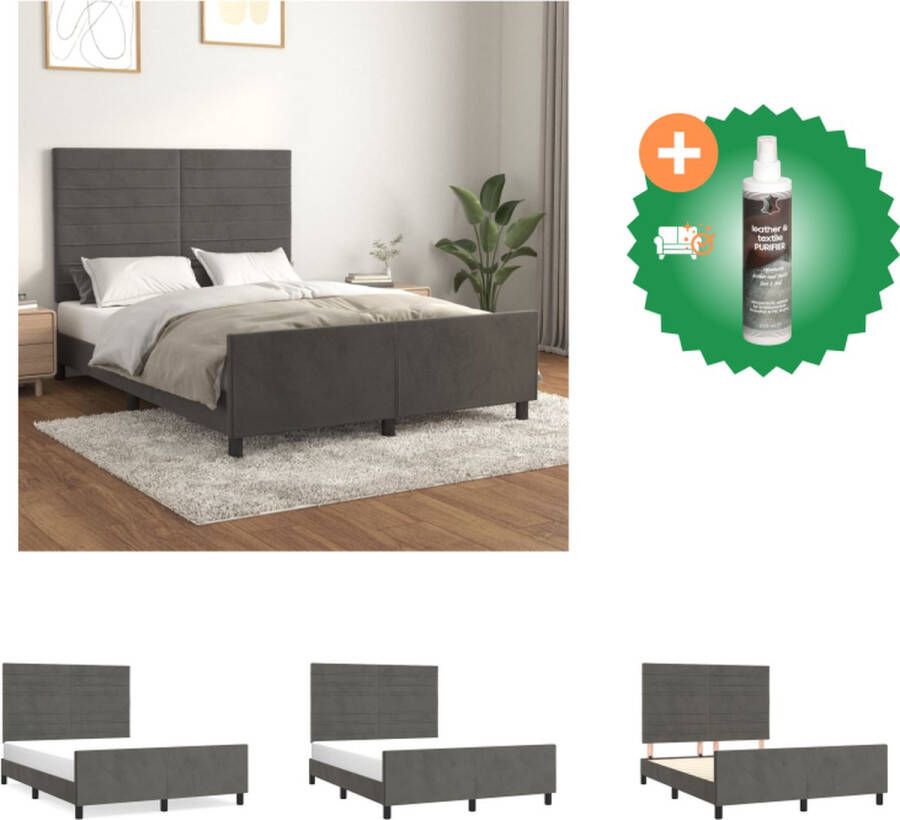 VidaXL bedframe met verstelbaar hoofdeinde Fluweel Donkergrijs 193 x 146 x 118 128 cm Geschikt voor matras 140 x 190 cm Inclusief montagehandleiding Bed Inclusief Reiniger