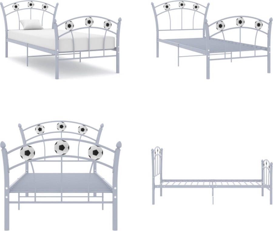 VidaXL Bedframe met voetbaldesign metaal grijs 90x200 cm Bedframe Bed Frame Bed Frames