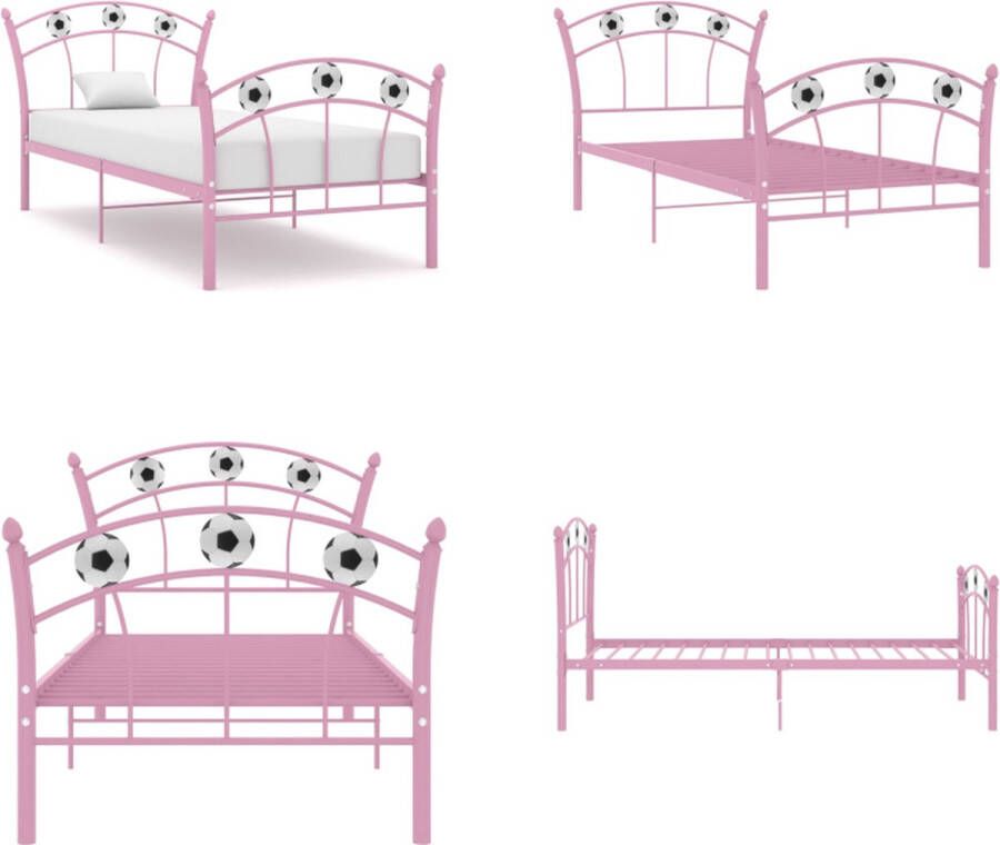 VidaXL Bedframe met voetbaldesign metaal roze 90x200 cm Bedframe Bed Frame Bed Frames
