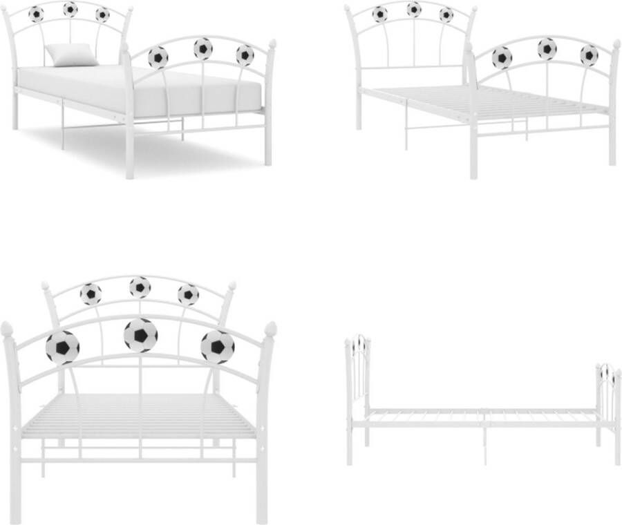 VidaXL Bedframe met voetbaldesign metaal wit 90x200 cm Bedframe Bed Frame Bed Frames