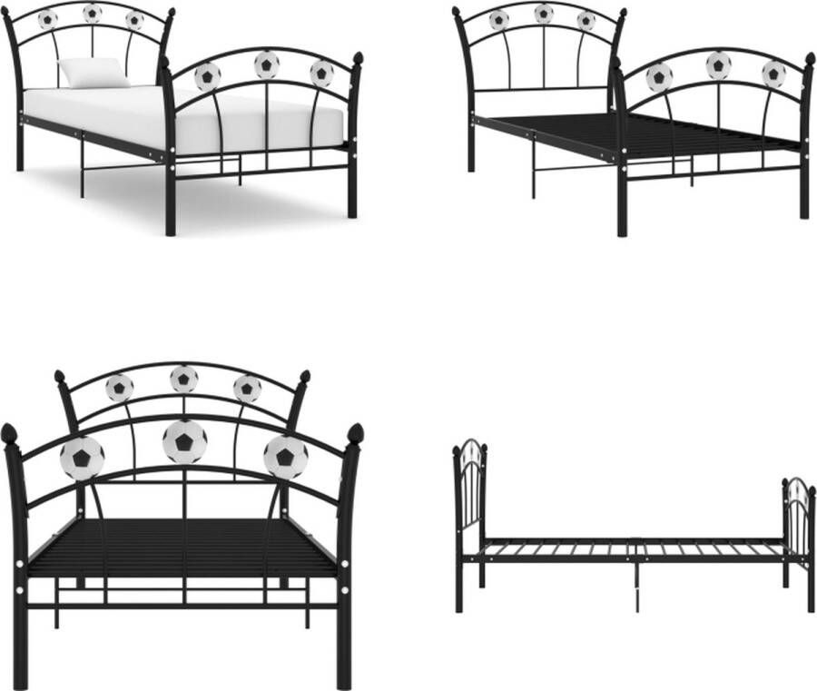 VidaXL Bedframe met voetbaldesign metaal zwart 90x200 cm