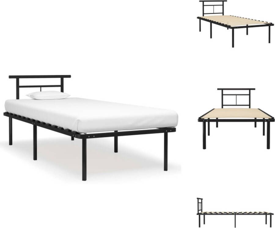 VidaXL Bedframe Bedframes Eenpersoonsbed Eenpersoonsbedden Bedframe metaal zwart 90x200 cm - Foto 2