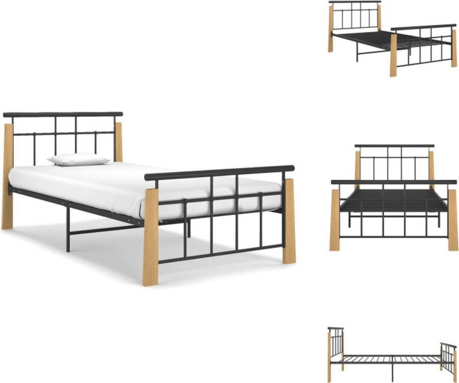 VidaXL Bedframe Metaal Eikenhout 206 x 113 x 86 cm Zwart Geschikt voor 100 x 200 cm matras Montage vereist Bed