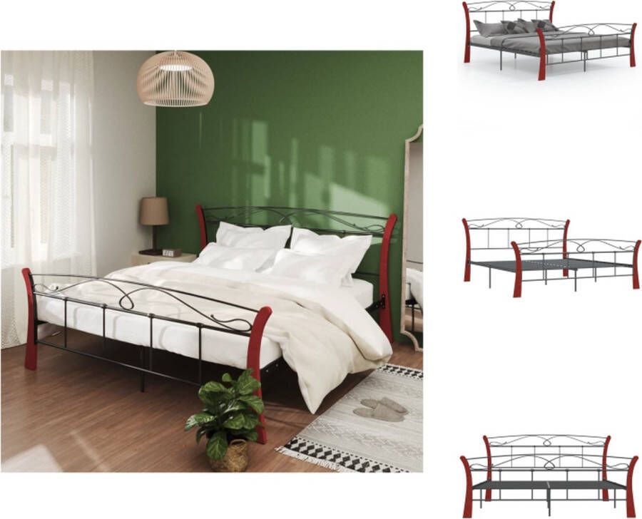 VidaXL Bedframe Metaal Eikenhout 206 x 140 x 100 cm Zwart en Donkerhout Bed