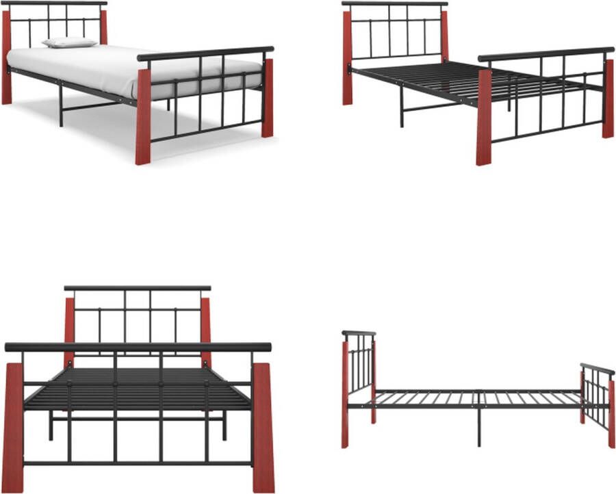 vidaXL Bedframe metaal en massief eikenhout 100x200 cm Bedframe Bed Frame Bed Frames