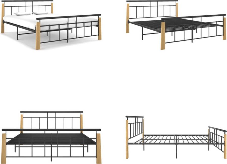 VidaXL Bedframe metaal en massief eikenhout 160x200 cm Bedframe Bed Frame Bed Frames