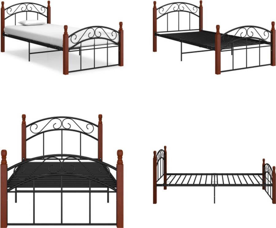 VidaXL Bedframe metaal en massief eikenhout zwart 100x200 cm Bedframe Bedframes Bed Bedden
