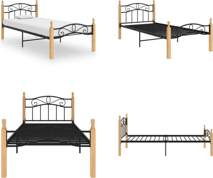vidaXL Bedframe metaal en massief eikenhout zwart 100x200 cm Bedframe Bedframes Bed Bedden