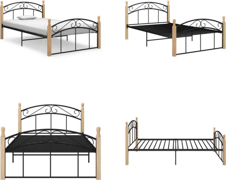 vidaXL Bedframe metaal en massief eikenhout zwart 120x200 cm Bedframe Bedframes Bed Bedden