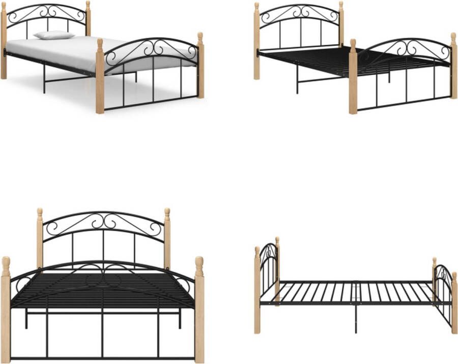 VidaXL Bedframe metaal en massief eikenhout zwart 120x200 cm Bedframe Bedframes Bed Bedden