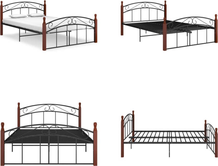 VidaXL Bedframe metaal en massief eikenhout zwart 140x200 cm Bedframe Bedframes Bed Bedden