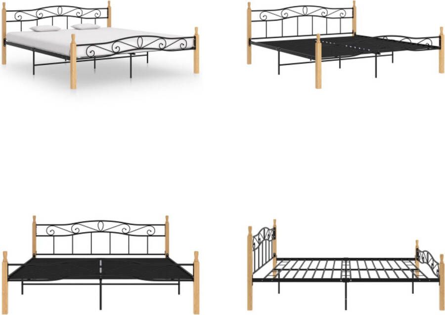 VidaXL Bedframe metaal en massief eikenhout zwart 200x200 cm Bedframe Bedframes Bed Bedden - Foto 2