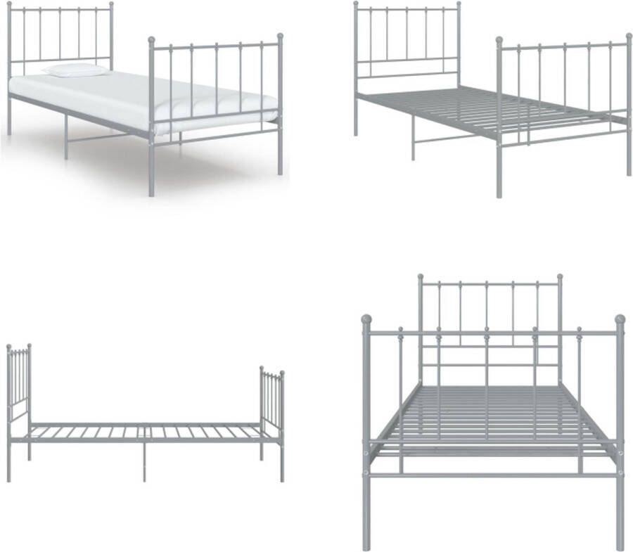 VidaXL Bedframe metaal grijs 100x200 cm Bedframe Bedframes Eenpersoonsbed Eenpersoonsbedden - Foto 2