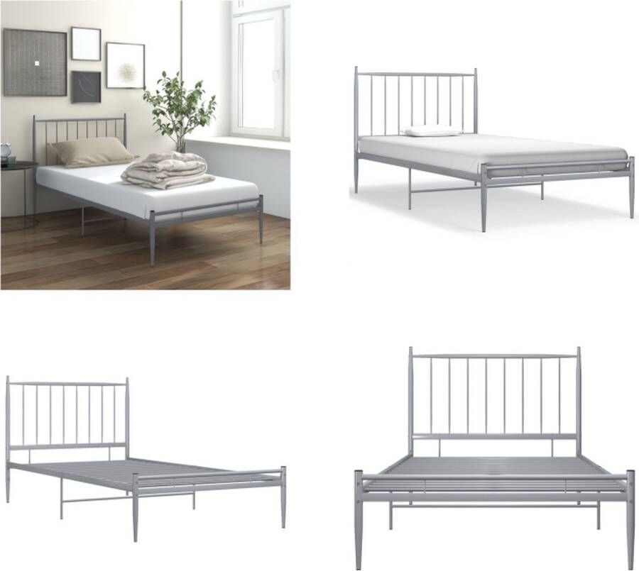 VidaXL Bedframe metaal grijs 100x200 cm Bedframe Bedframes Eenpersoonsbed Eenpersoonsbedden