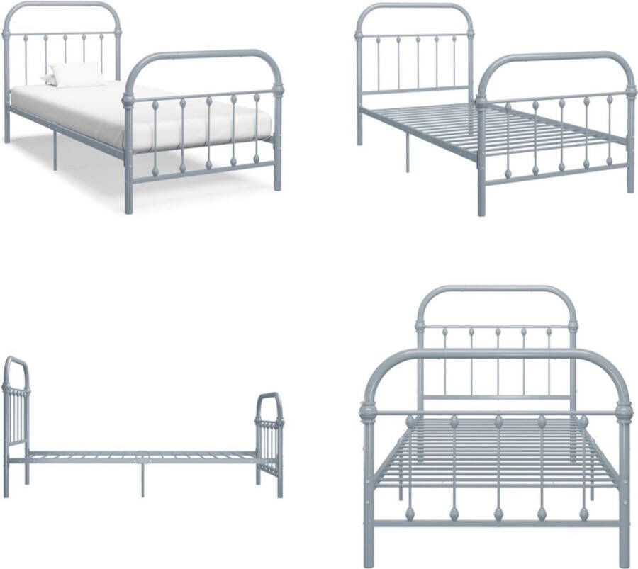 VidaXL Bedframe metaal grijs 100x200 cm Bedframe Bedframes Eenpersoonsbed Eenpersoonsbedden - Foto 2