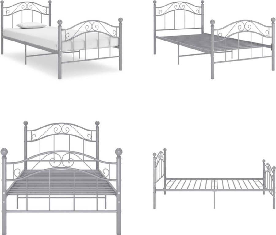 VidaXL Bedframe metaal grijs 100x200 cm Bedframe Bedframes Eenpersoonsbed Eenpersoonsbedden - Foto 2