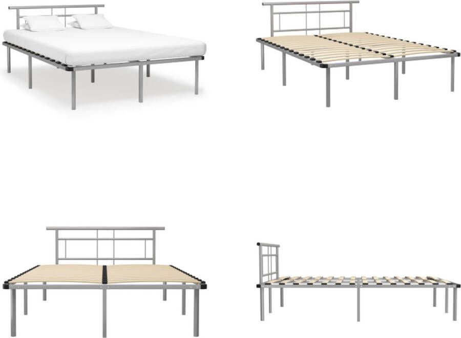 VidaXL Bedframe zonder matras metaal grijs 140x200 cm Bedframe Bedframes Tweepersoonsbed Tweepersoonsbedden - Foto 4