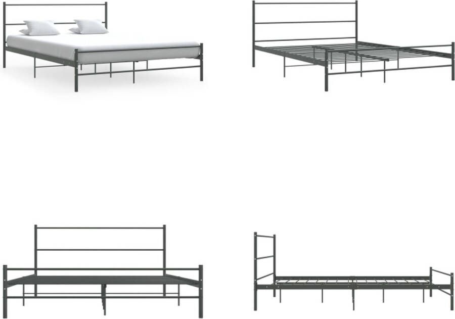 VidaXL Bedframe zonder matras metaal grijs 140x200 cm Bedframe Bedframes Tweepersoonsbed Tweepersoonsbedden - Foto 2
