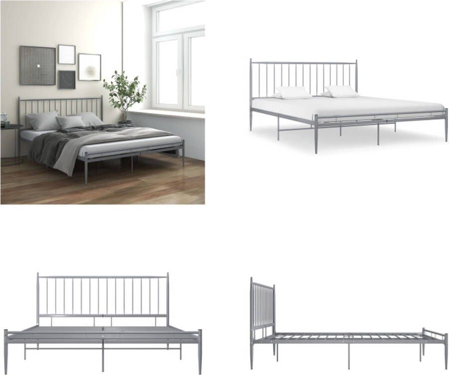VidaXL Bedframe zonder matras metaal grijs 140x200 cm Bedframe Bedframes Tweepersoonsbed Tweepersoonsbedden - Foto 2