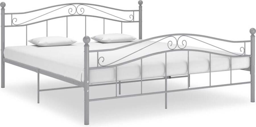 VidaXL Bedframe 140x200 cm Metaal Grijs Tweepersoonsbed Metalen Bed Frame Grijze Bed Slaapcomfort Bedstede Boxspring Hoofdbord Slaapkamersdecoratie Design Bed Moderne Bed - Foto 2