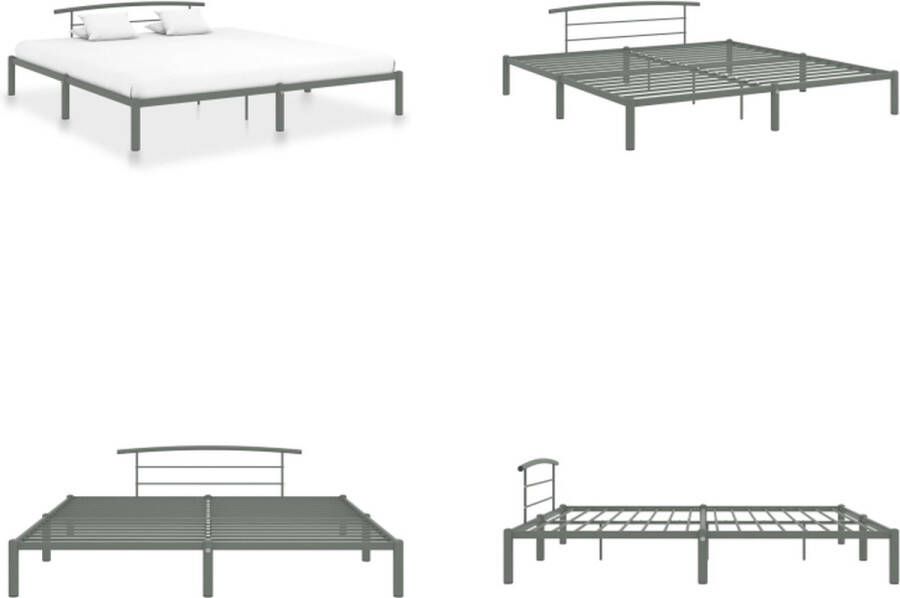 vidaXL Bedframe metaal grijs 200x200 cm Bedframe Bedframes Tweepersoonsbed Tweepersoonsbedden