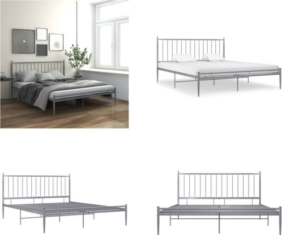 vidaXL Bedframe metaal grijs 200x200 cm Bedframe Bedframes Tweepersoonsbed Tweepersoonsbedden