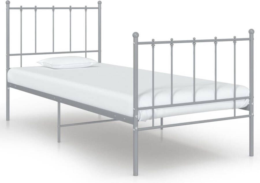 VidaXL Bedframe Metaal Grijs 100x200 cm Slaapcomfort Metalen Bed Frame Grijs Bed Eenpersoonsbed Tweepersoonsbed Boxspring Hoofdbord Bedbodemslatten Slaapkamersdecoratie Designbed Modern Bed Minimalistisch Bed - Foto 2