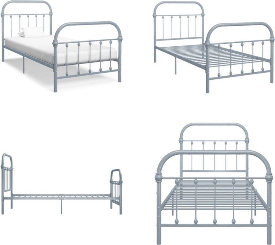 VidaXL Bedframe metaal grijs 90x200 cm Bedframe Bedframes Eenpersoonsbed Eenpersoonsbedden - Foto 2