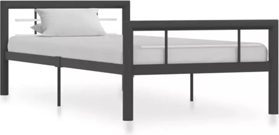 VidaXL -Bedframe-metaal-grijs-en-wit-100x200-cm - Foto 2