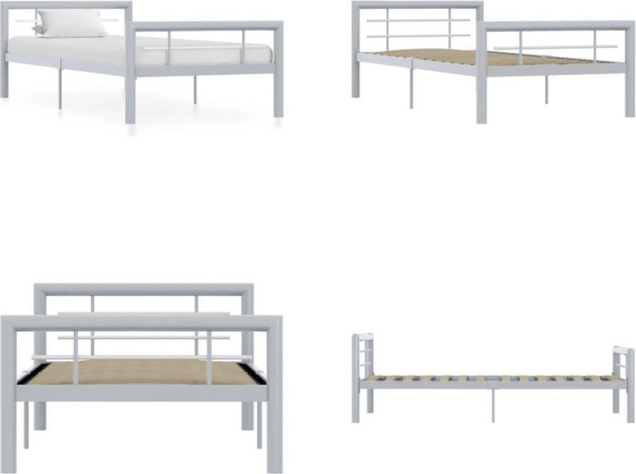 VidaXL Bedframe metaal grijs en wit 100x200 cm Bedframe Bedframes Bed Bedden