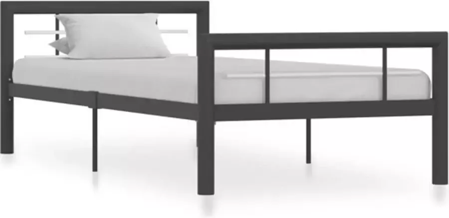 VidaXL -Bedframe-metaal-grijs-en-wit-90x200-cm - Foto 2