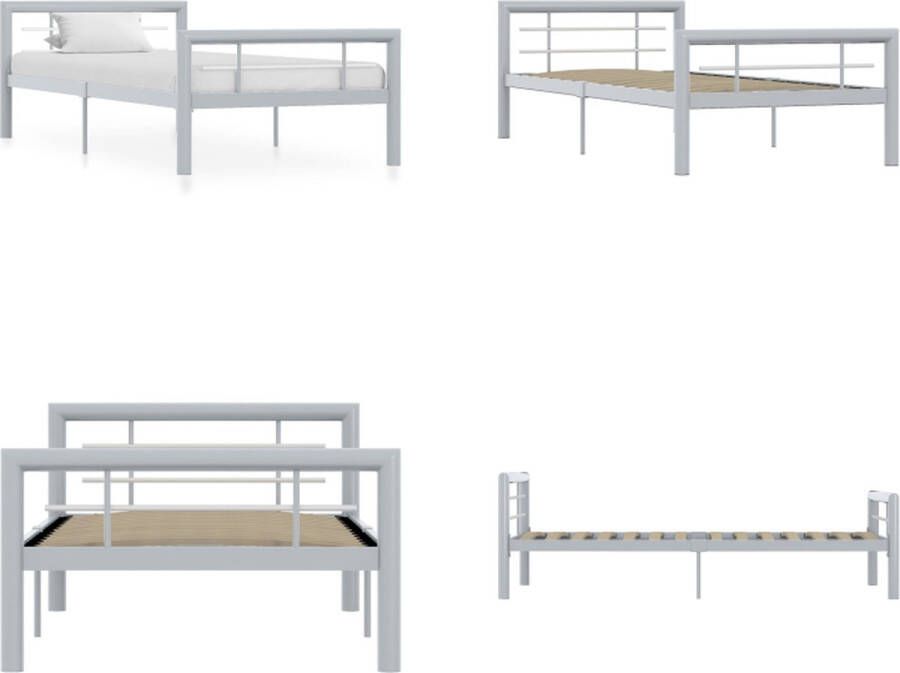 VidaXL Bedframe metaal grijs en wit 90x200 cm Bedframe Bedframes Bed Bedden
