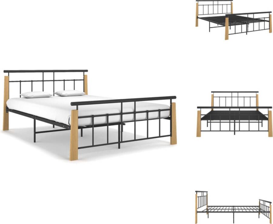 VidaXL Bedframe Metaal Hout 206x153x86 cm Geschikt voor 140x200 cm Matras Zwart Massief Montage vereist Bed