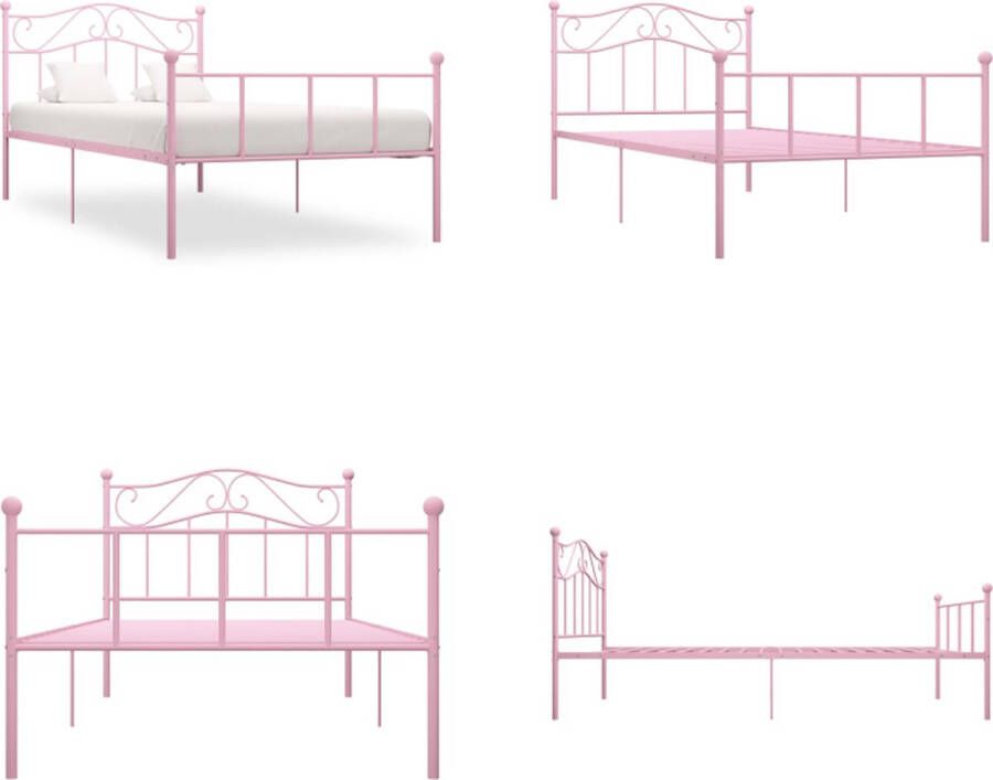 VidaXL Bedframe metaal roze 100x200 cm Bedframe Bedframes Eenpersoonsbed Eenpersoonsbedden