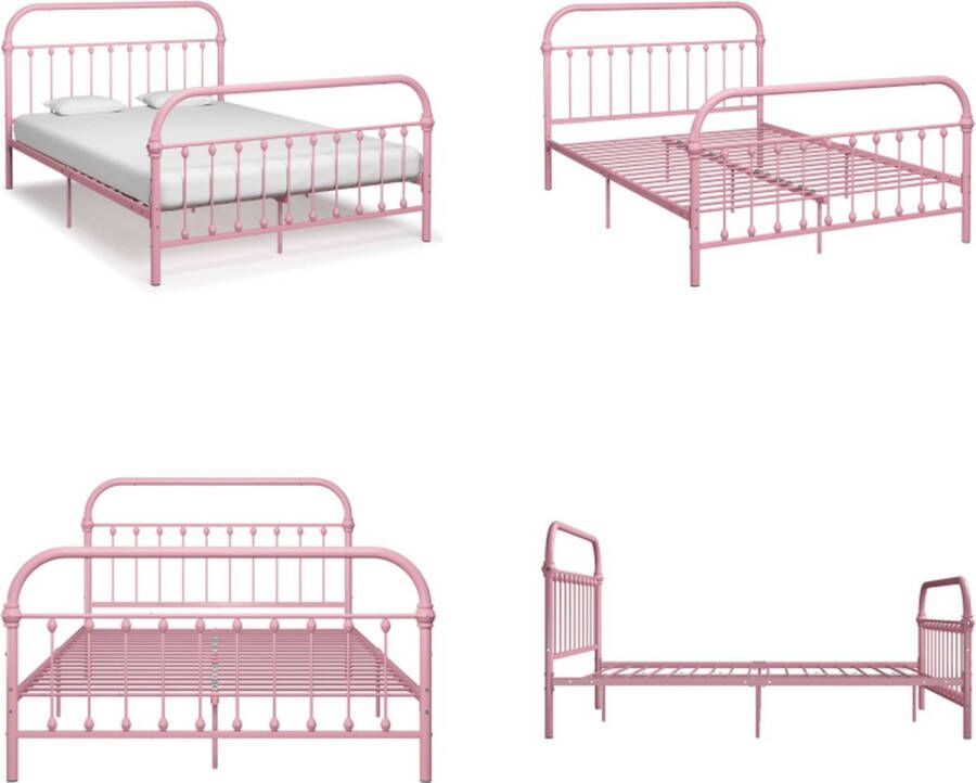 VidaXL Bedframe metaal roze 160x200 cm Bedframe Bedframes Tweepersoonsbed Tweepersoonsbedden