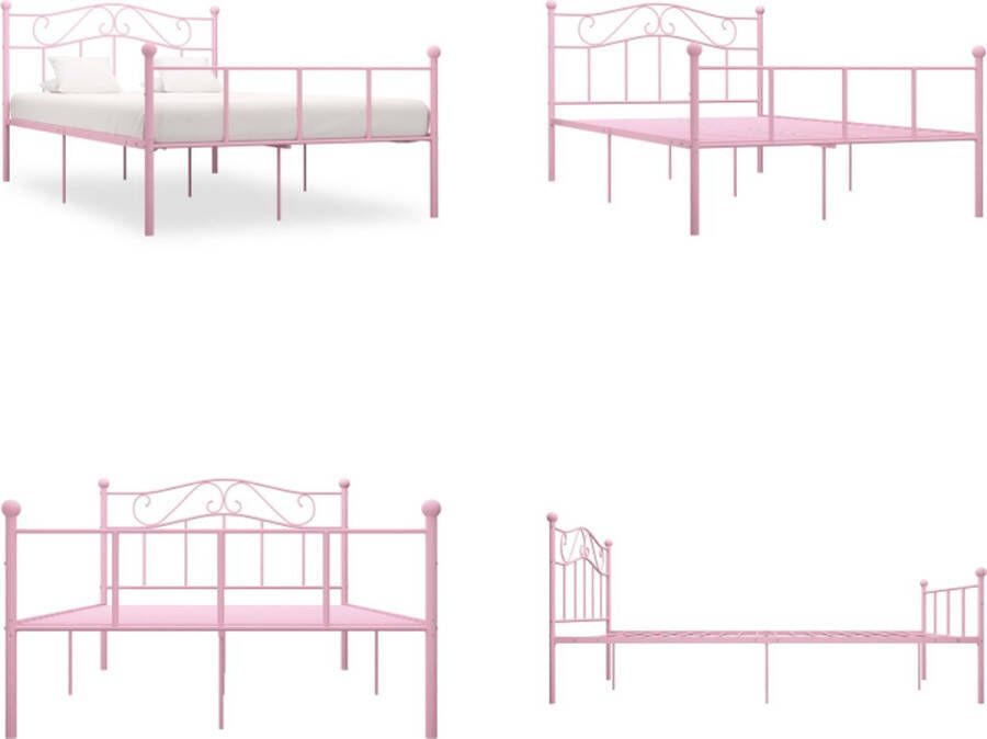 VidaXL Bedframe metaal roze 160x200 cm Bedframe Bedframes Tweepersoonsbed Tweepersoonsbedden - Foto 2