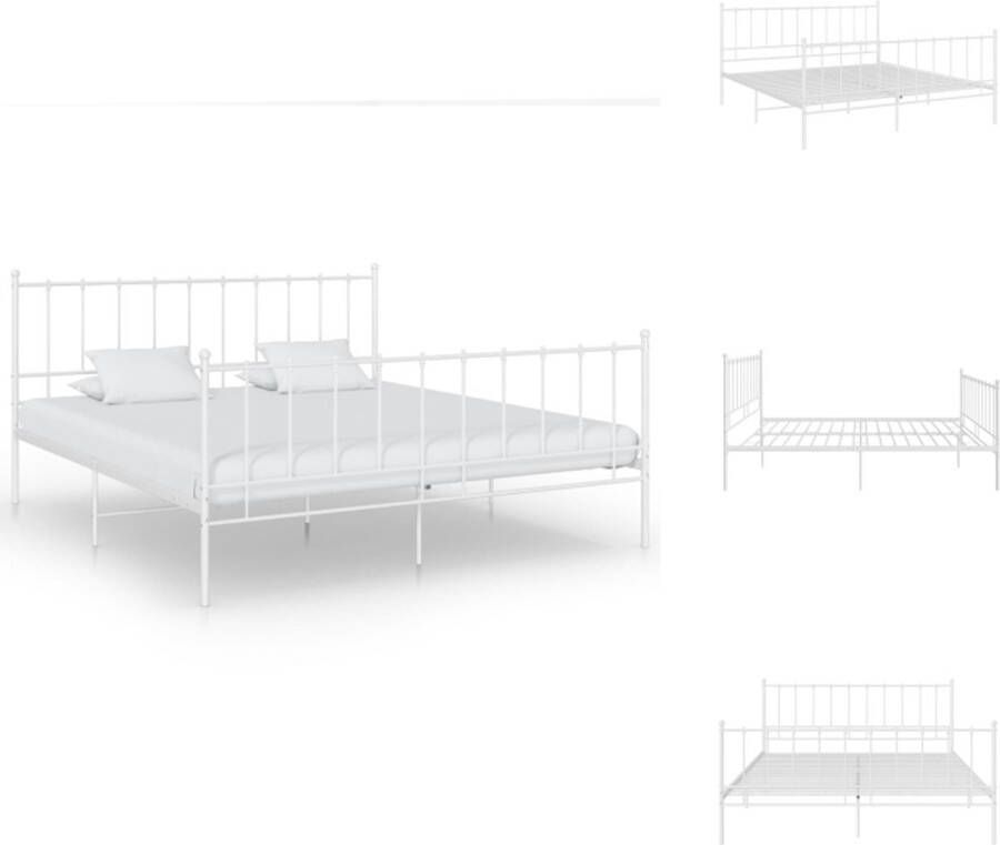 VidaXL Bedframe Metaal Tweepersoons 206x145x99 cm Wit Bed